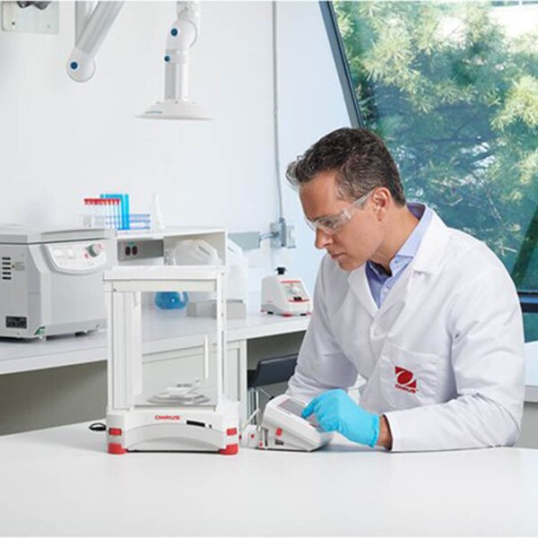 semi-micro balance, in use